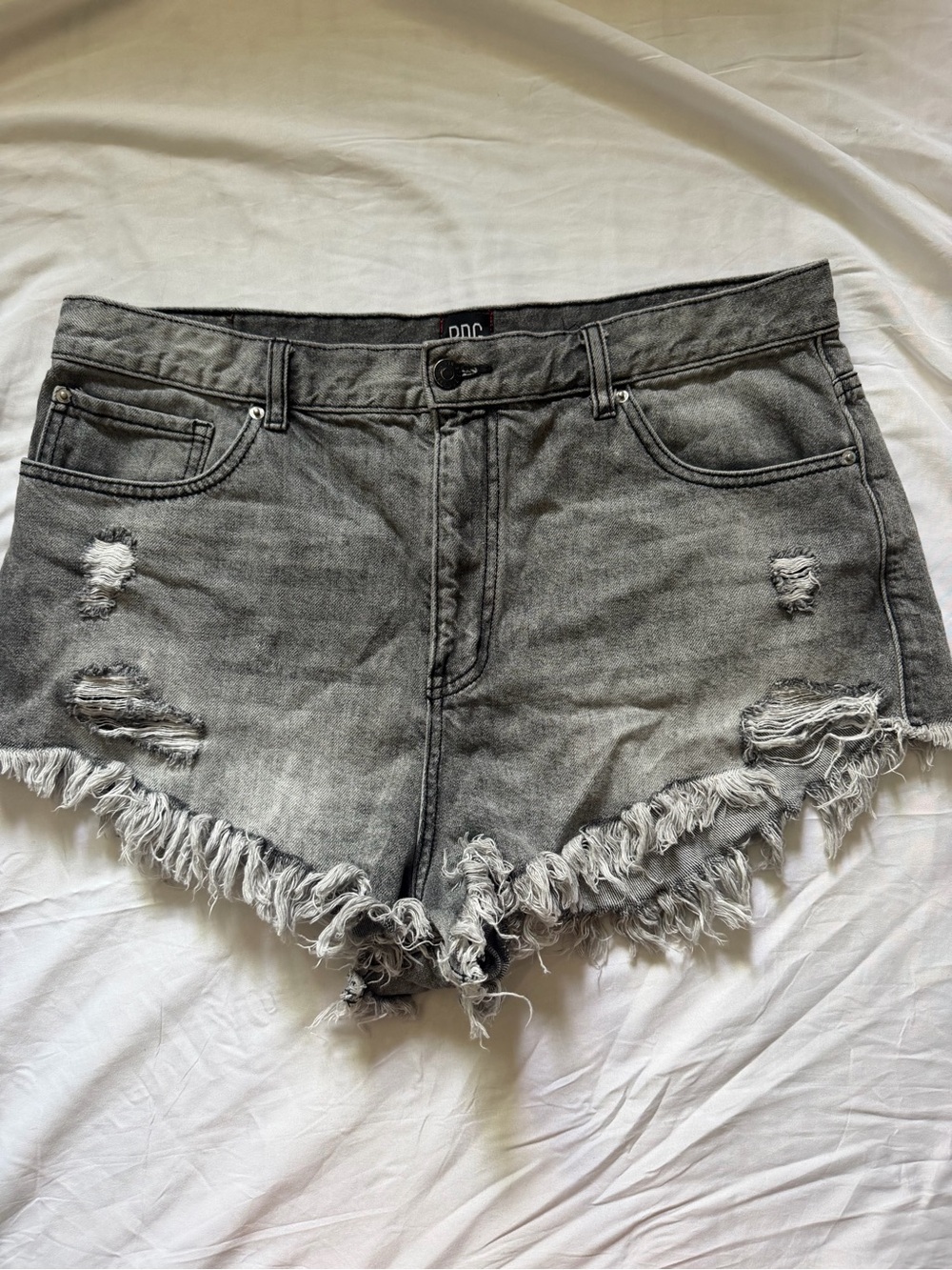 BDG Grey‎ Distressed Frayed Hem High-Rise Jean Shorts